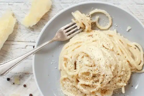 Enjoy a creamy bowl of Cacio e Pepe pasta