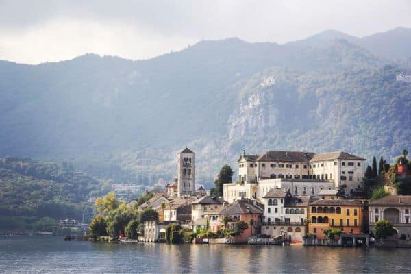 Beautiful views of the Italian Lakes coasts with mountains in the background