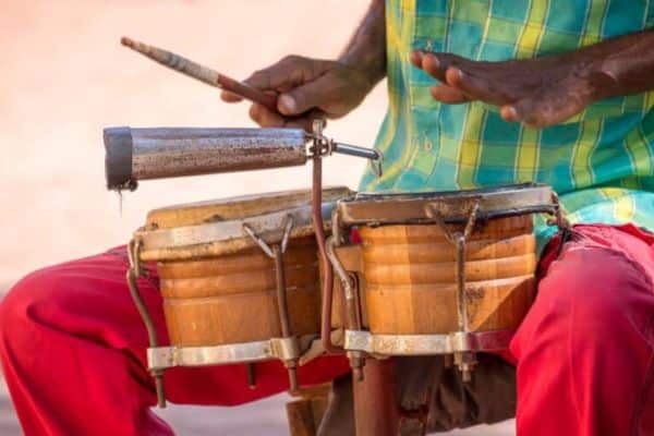 A Cuban musician playing the drums