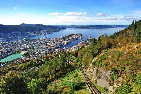 Beautiful city and sea views from Mt. Floyen, Norway