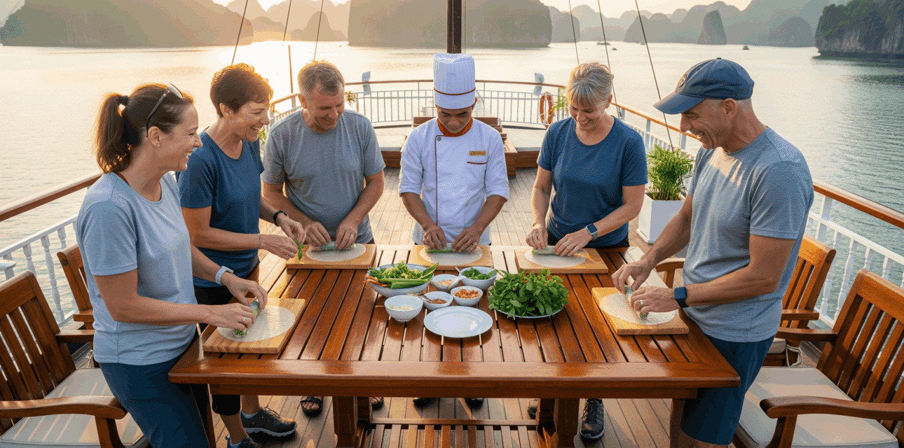 Vietnam Halong Bay Indochina spring roll cooking instruction