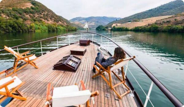 Relaxing on a river boat in the Douro Valley
