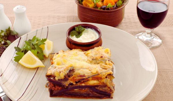 Dish of Greek Moussaka on a plate