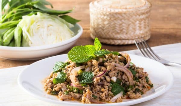 Traditional Dish of Laap (Herbed Minced Meat Salad) in Laos