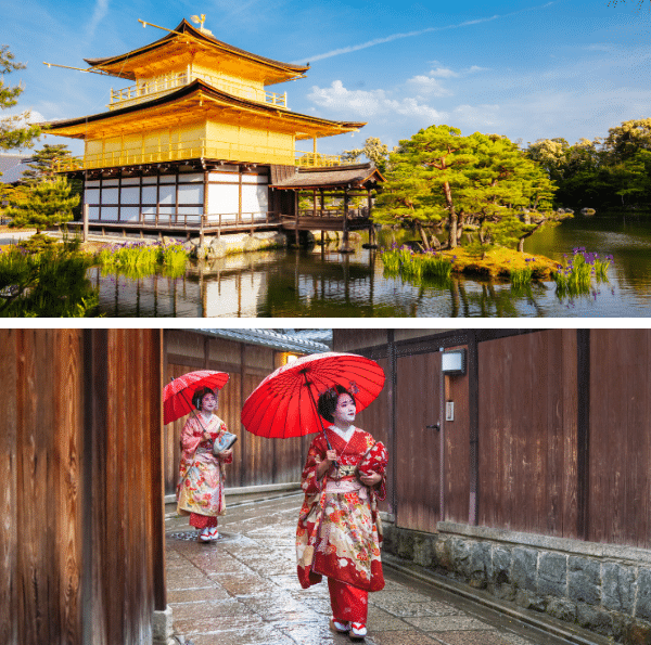 Kyoto, Japan, Kinkakuji temple, Geisha walking in Gion
