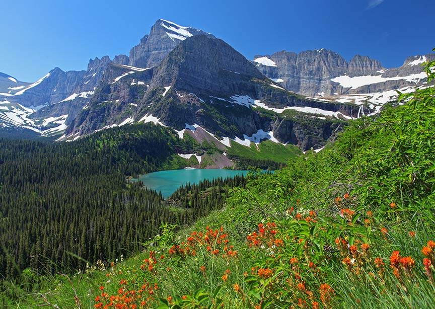 USA Montana Glacier National Park mountains and meadows