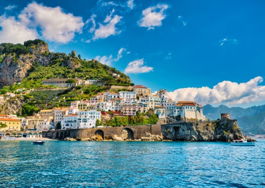 Italy Amalfi village view from sea