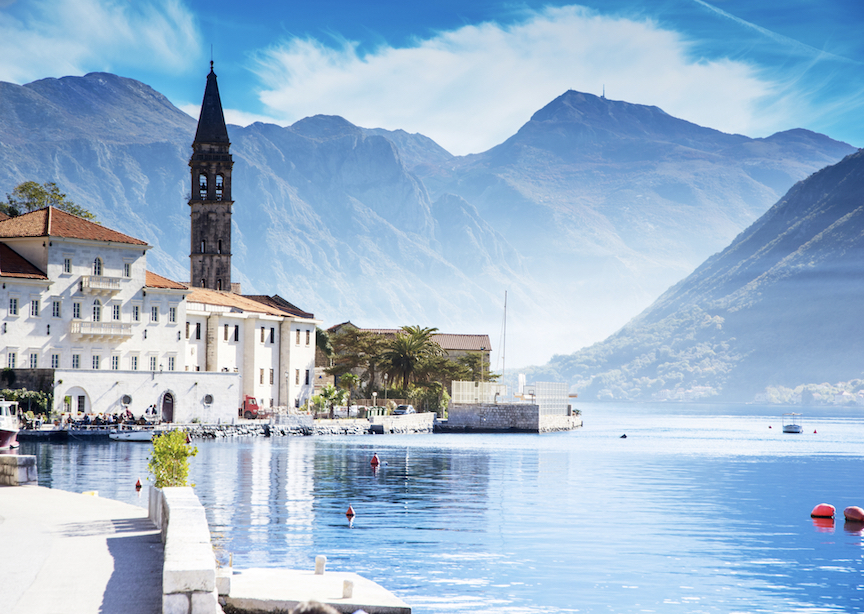 Europe Montenegro Village By Water Mountains Boats