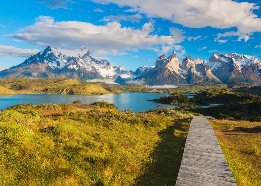 Chile Patagonia Torres Del Paine Mountains Grass