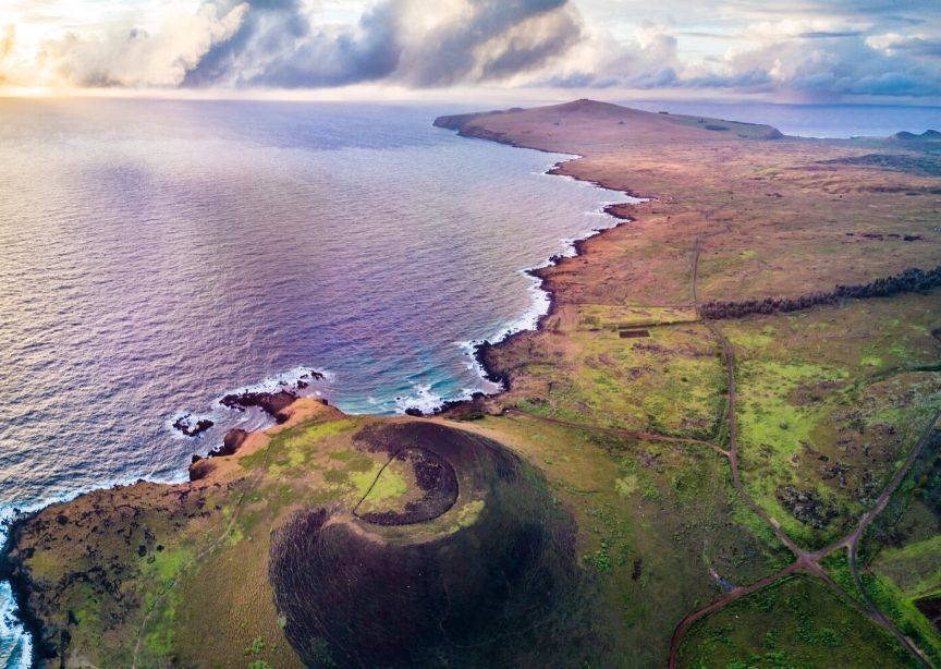 Chile Easter Island Rapa Nui Aerial Photo From Airplane