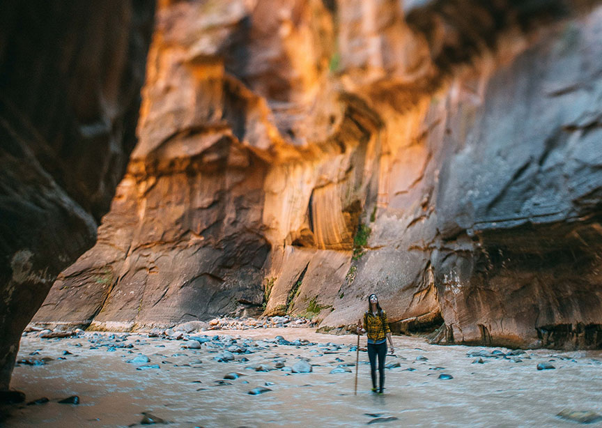 Utah Zion canyon narrows girl traveler