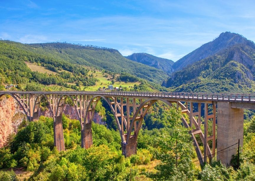 Montenegro Đurđevića Tara bridge and green mountains