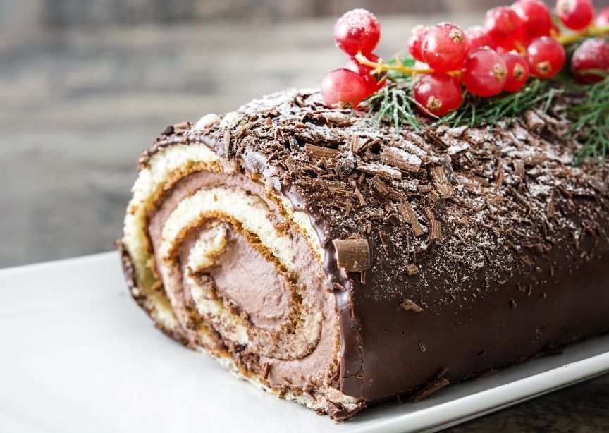 France Buche De Noel Chocolate Yule Log with Berries