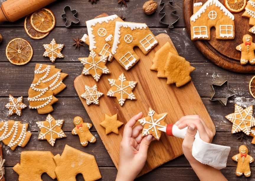 Norwegian gingerbread cookie houses stars and trees pepperkaker