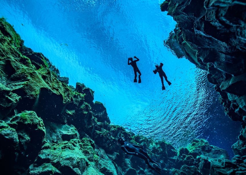 2 snorkelers in Iceland underview