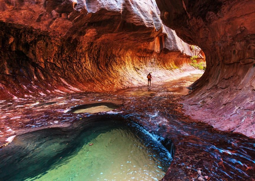 USA Utah Zion national park narrows canyon hiker