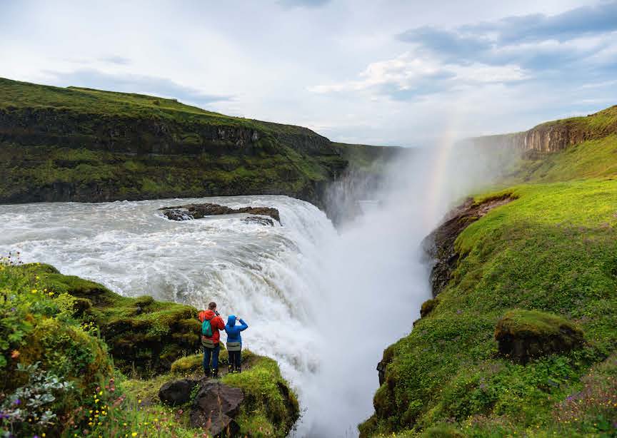 Europe Iceland Couple Scenery Waterfall