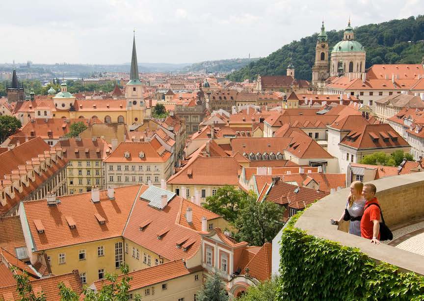 Prague Czech Republic Couple Overlooking Historic Cityscape