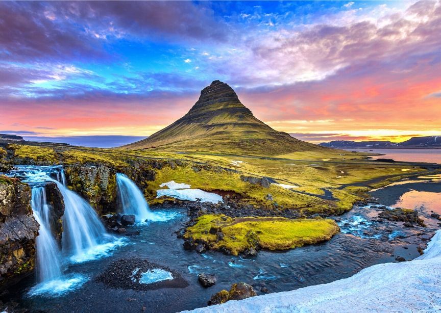 Iceland landscape volcanic mountain waterfall colorful nature