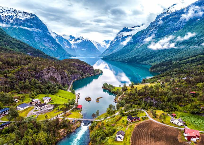 Norway fjord hills houses 