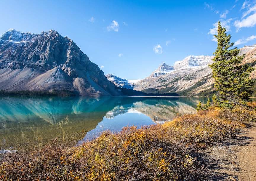 Canada rocky mountains peaks and lake