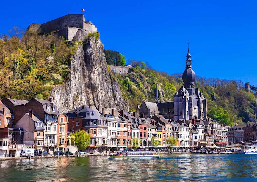 Belgium scenic village on waterside
